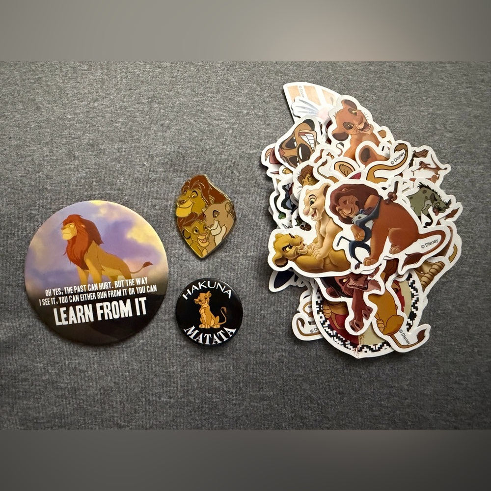 The Lion King Sticker & Pin Bundle Disney Simba Timon Pumbaa